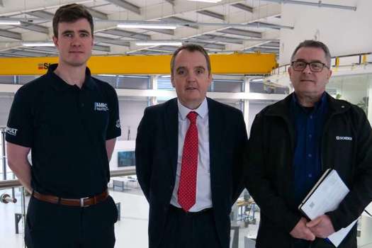 (L-R) AMRC’s Lloyd Tinkler, Sheffield University’s Professor Geraint Jewell, and Scheck technical salesman Rob Taylor, at the Factory 2050 facility