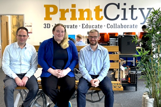 (L-R) Carl Diver, Director of PrintCity; Claire Scott, Technology Adoption Specialist for Made Smarter; and Alan Dempsey, Project Manager at PrintCity