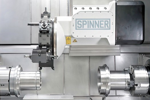 A two-turret configuration of the new Spinner TTS 85 / 125 series CNC turn-mill centre, available in the UK and Ireland through Whitehouse Machine Tools