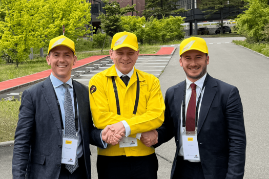 Marco Ghirardello – FANUC Europe CEO (centre) pictured with Thomas Hillard (left) and Jack Pascoe (right) from YMT